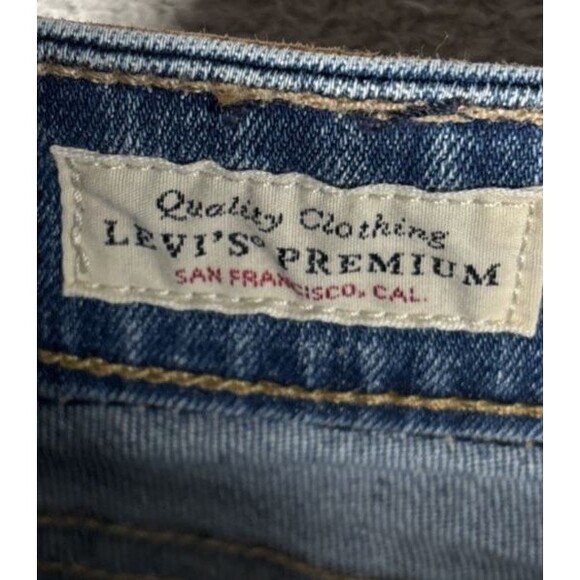 Levi's 721 Premium High Rise Denim Jean Skinny Sz 33 Sequin Logo Stripes Raw Hem - Picture 11 of 16